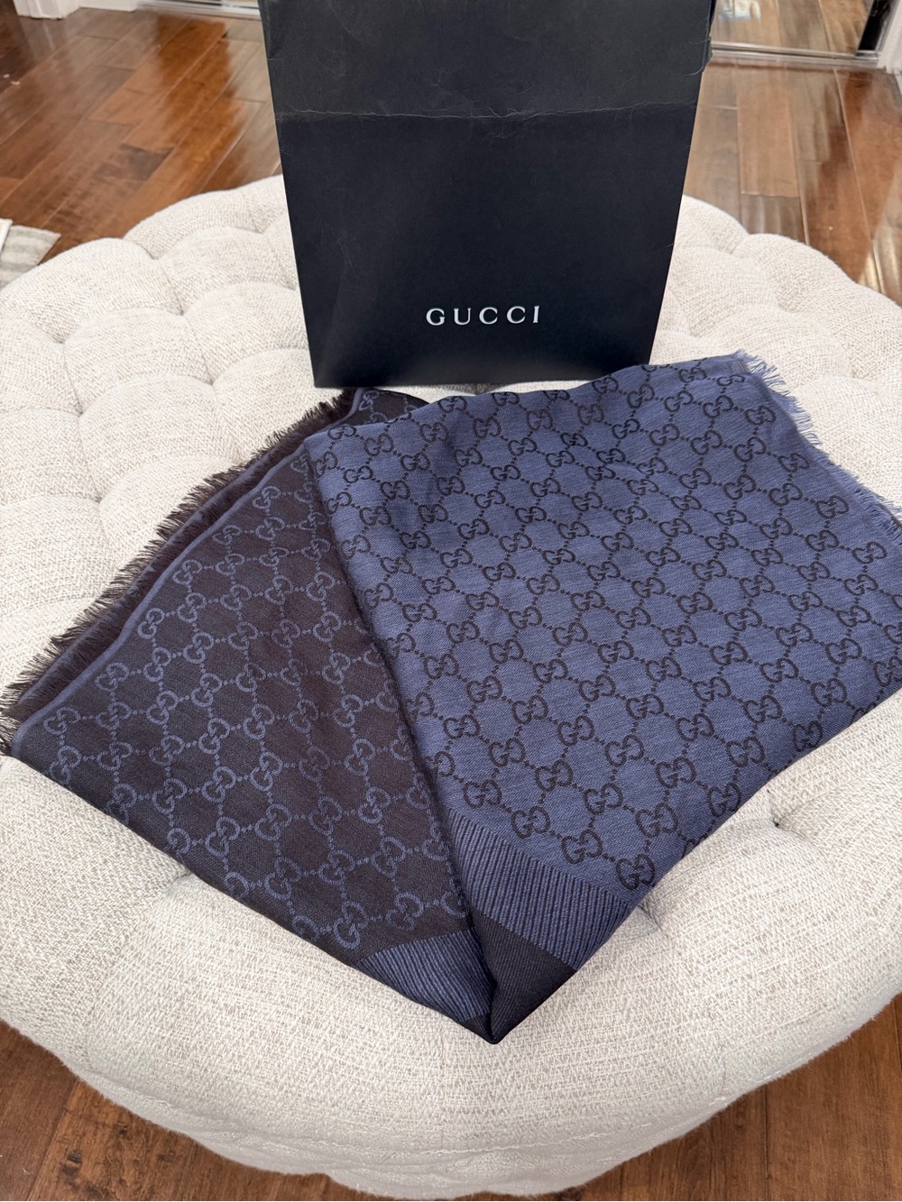 Gucci Blue & Navy GG Jacquard Scarf